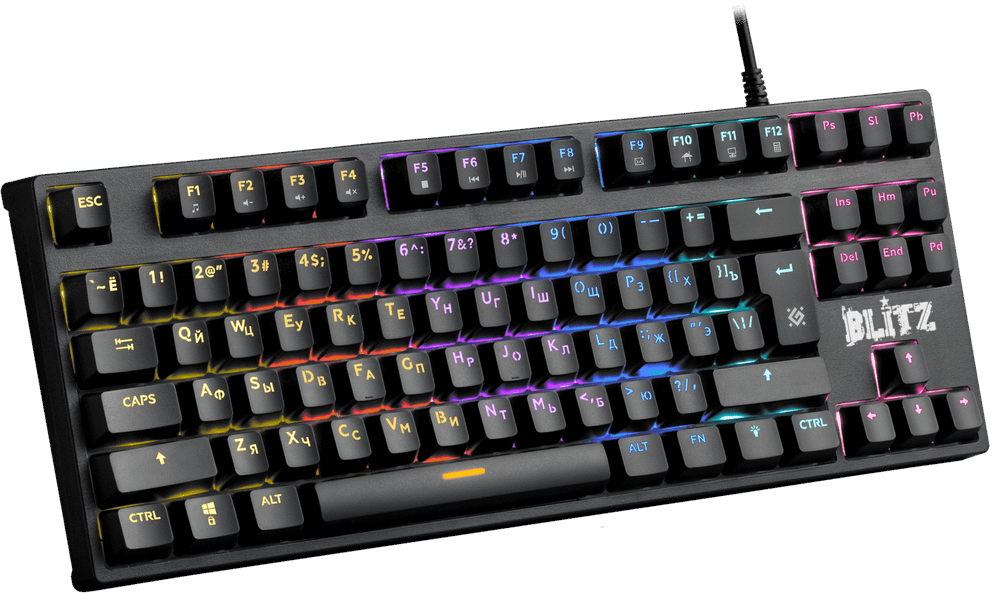 Клавиатура проводная игровая механическая Defender Blitz GK-240L RU,Rainbow (Черный), USB, ENG/RU, Н