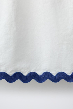 ZARA Х CASA LAWA ТОП ИЗ ПОПЛИНА С ВОЛНИСТЫМ КОНТРАСТНЫМ КРАЕМ, БЕЛЫЙ