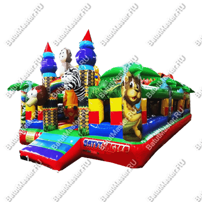 Коммерческий надувной батут "Зверята на радуге" 9*4.6*2.8 м, окна по бокам
