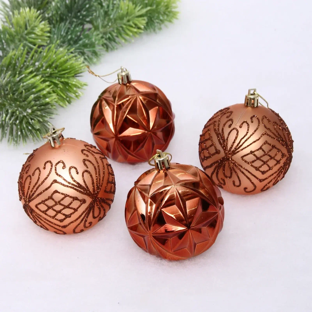 Новогодние шары 7 см (набор 4 шт) «Симфония леса», шоколад/шампань