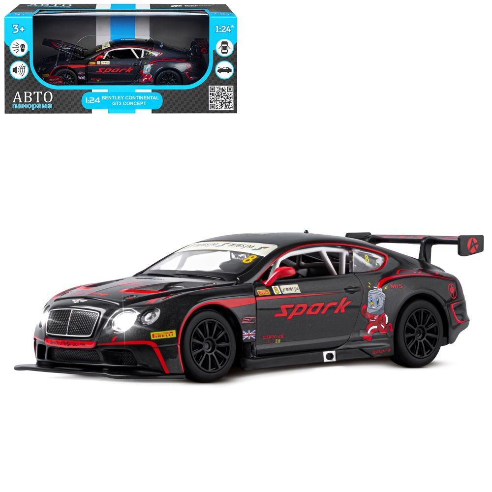 Модель 1:24 Bentley Continental GT3 Concept, черный + красный, откр. двери, капот, свет, звук