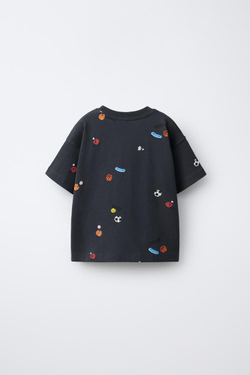 ZARA ФУТБОЛКА С ПРИНТОМ,АНТРАЦИТОВО-СЕРЫЙ