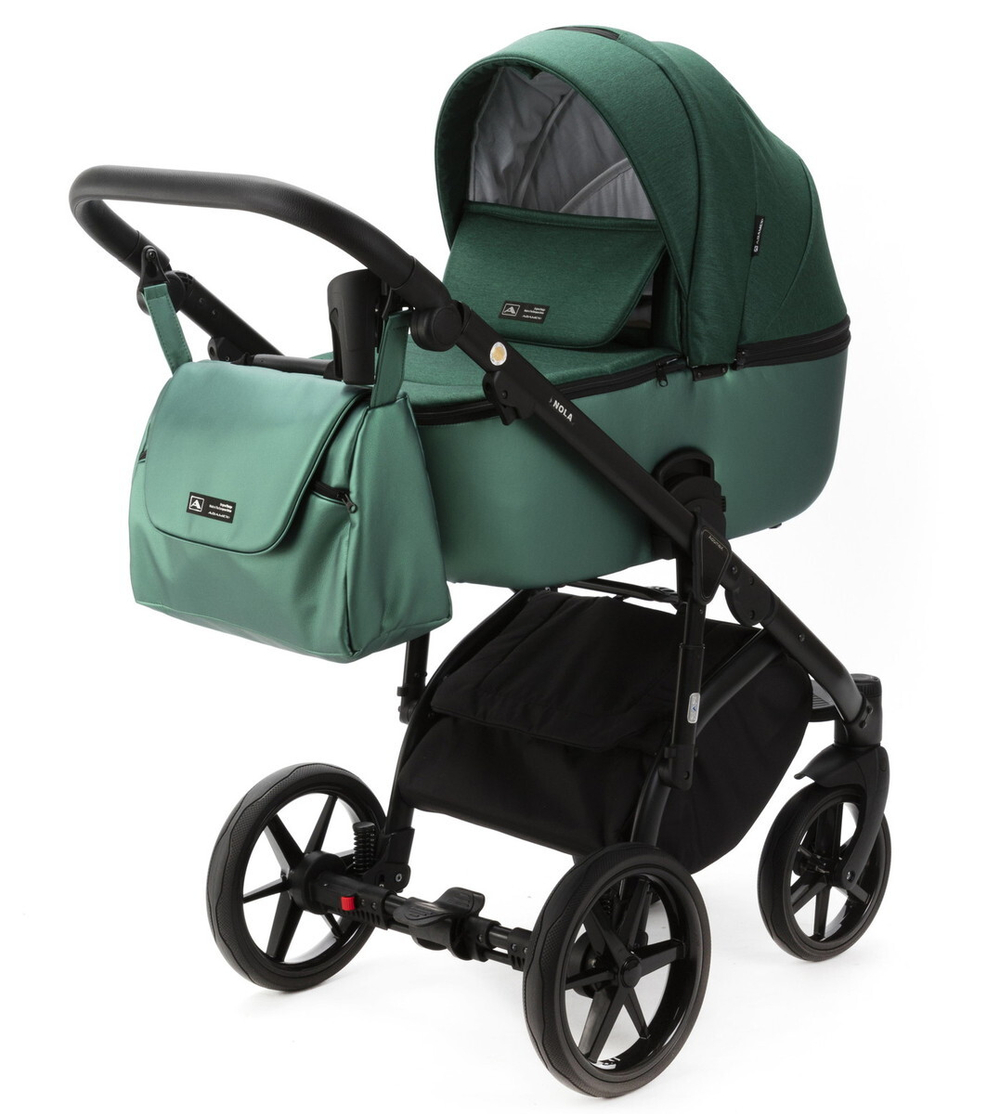 Детская коляска Adamex Nola 3 в 1 N-PS116 (ЗЕЛ + ИЗУМРУД. ПЕРЛ. КОЖА)