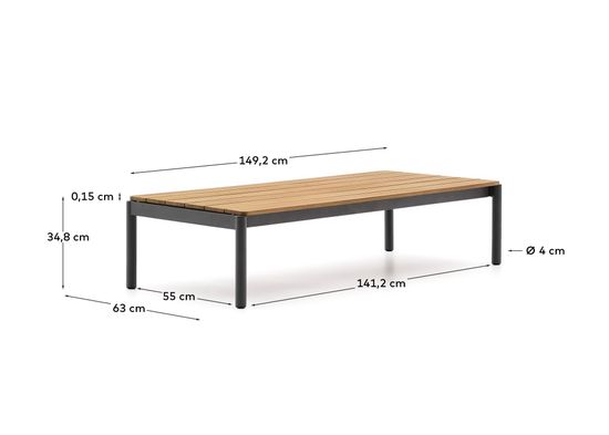 Журнальный столик Sorells из серого алюминия и тикового дерева 63 x 144,6 см