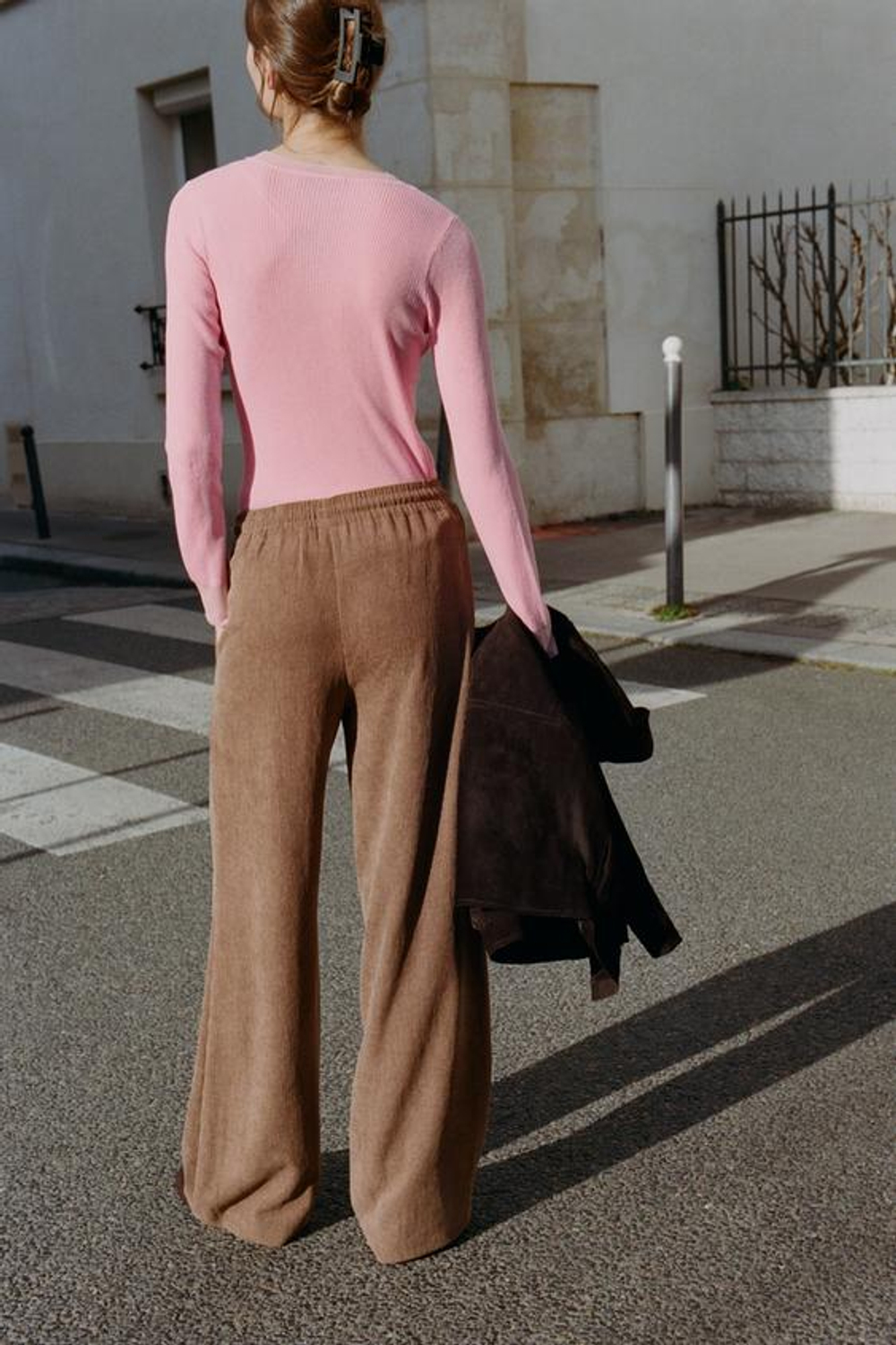 ZARA БРЮКИ ПРЯМОГО КРОЯ С ЭЛАСТИЧНЫМ ПОЯСОМ, РЫЖЕВАТО-КОРИЧНЕВЫЙ