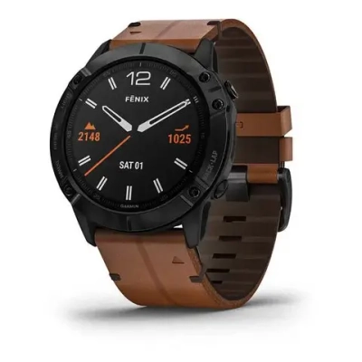 Мультиспортивные часы Garmin Fenix 6X Sapphire черный DLC с каштановым кожаным ремешком 010-02157-14