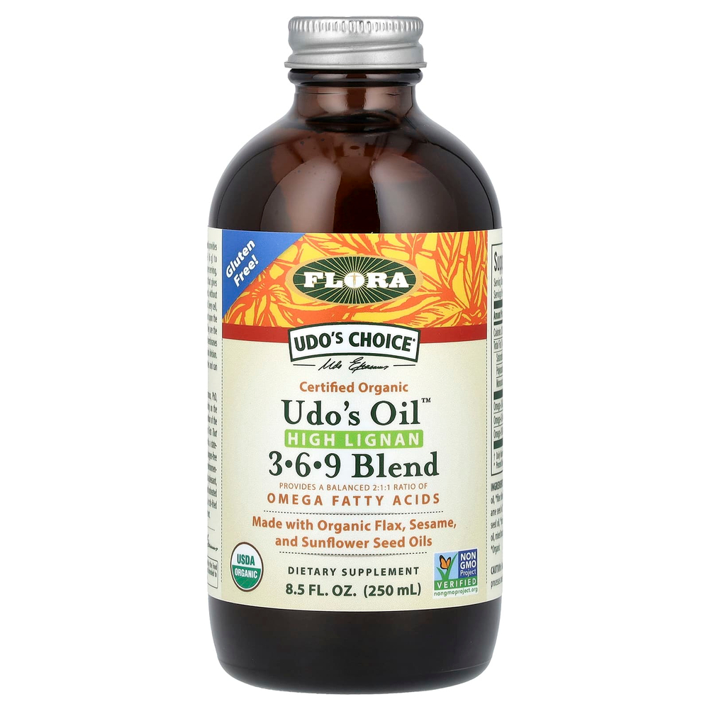 Flora, Udo's Choice, органическая смесь Udo's Oil 3, 6, 9, с высоким содержанием лигнана, 250 мл (8,5 жидк. унции)