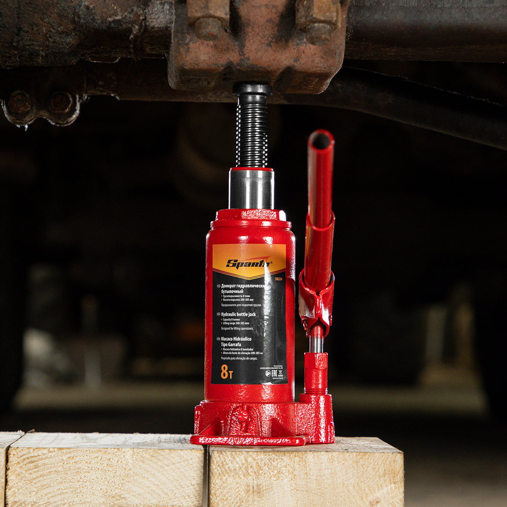 Домкрат гидравлический бутылочный, 8 т, h подъема 200-385 мм Sparta