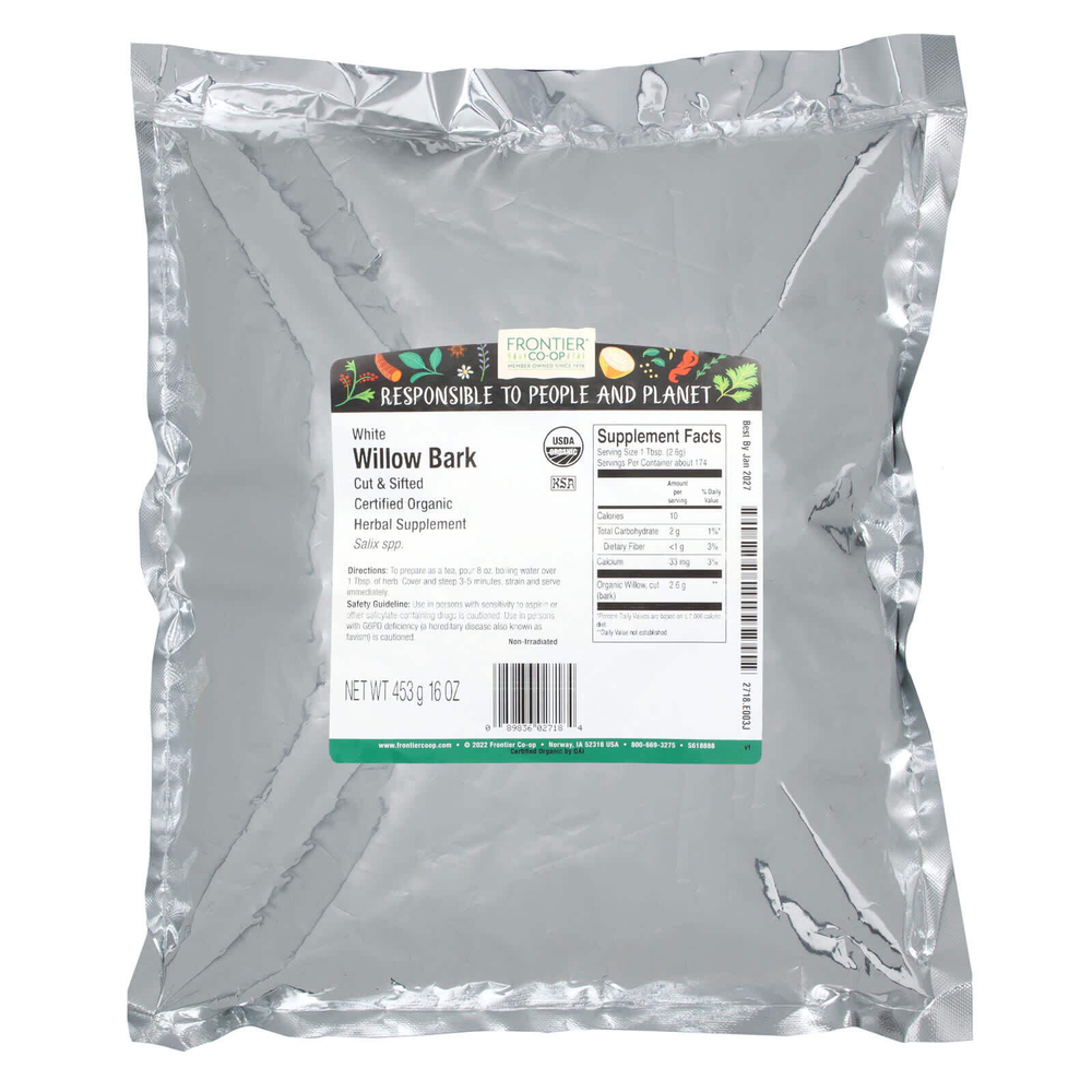 Frontier Co-op, Органическая нарезанная и просеянная кора белой ивы, 453 г (16 унций)