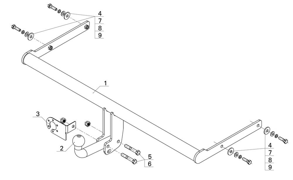 Фаркоп для Volkswagen Polo седан 2010-2020, лифтбек 2020-2022, Skoda Rapid 2013-, Jetta VA3 2019- Тип шара: A. Нагрузки: 750/50 кг, VW 33