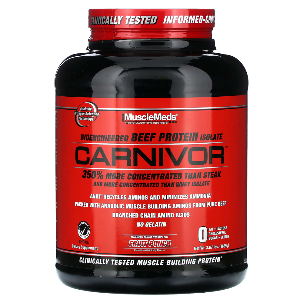 MuscleMeds, Carnivor, изолят говяжьего белка, созданный путем биоинженерии, со вкусом фруктового пунша, 1669 г (3,67 фунта)