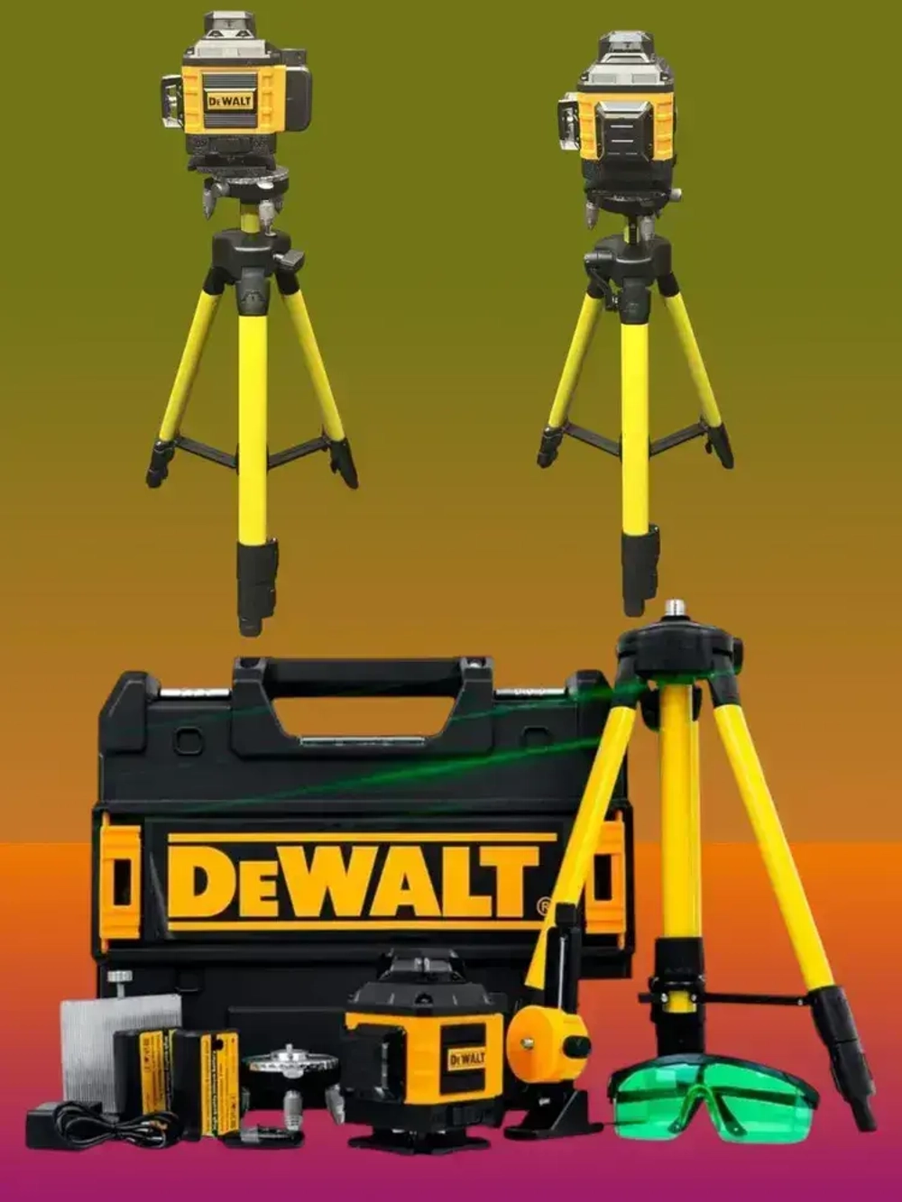 Лазерный уровень / нивелир 4х360 Dewalt с аксессуарами в сумке, зеленый луч 16 линий 4D