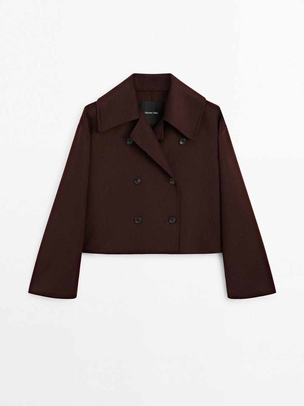 Massimo Dutti Короткое пальто из смесовой шерсти, темно-гранатовый