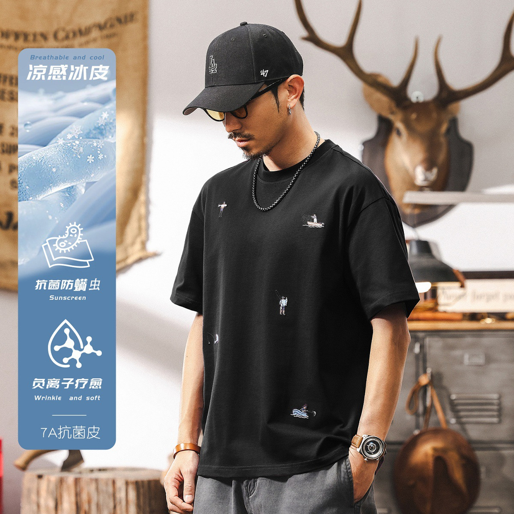 Футболка с короткими рукавами и вышивкой мужской летняя