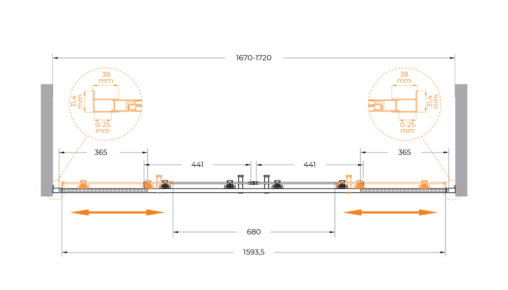 Дверь в проём Cezares MOLVENO-BF-2-170-P-Cr, 170х195, профиль хром, стекло Punto матовое
