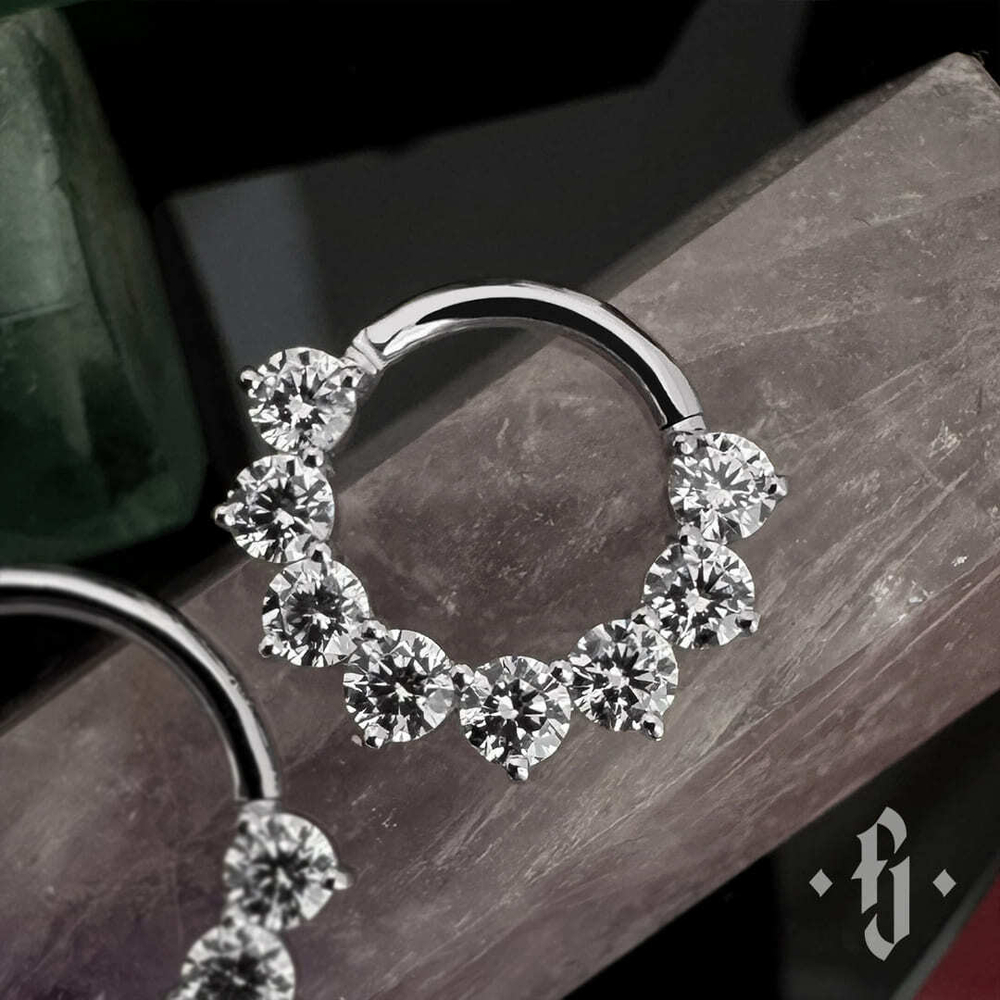 Кликер "Gloss" с камнями 2.5мм - Белое золото - White CZ