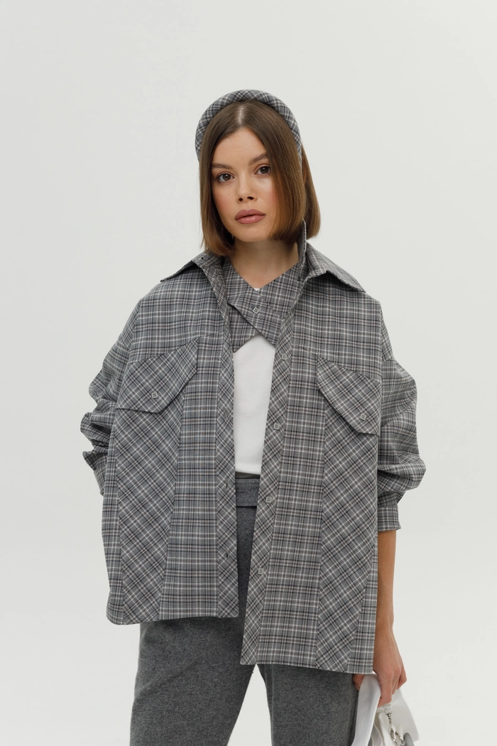 РУБАШКА ВИНСЕ СЕРАЯ КЛЕТКА