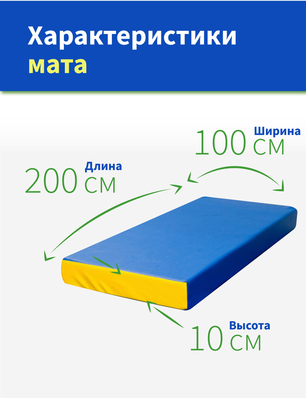 Мат спортивный гимнастический 200*100*10 см
