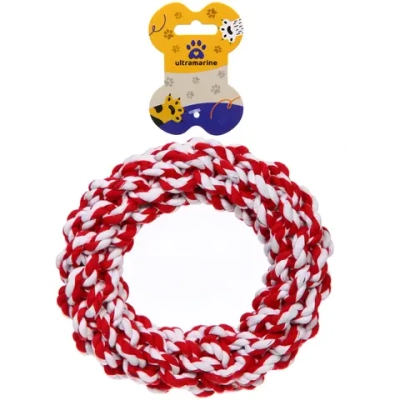 Игрушка-канат кольцо для всех пород собак «Счастливый хвост!», цвет красный/белый, d-16,5см 4,1см /230гр