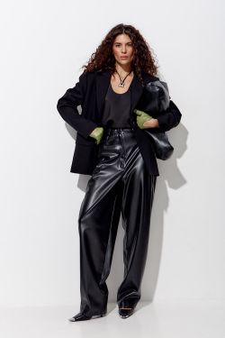 Брюки Baggy из экокожи черного цвета