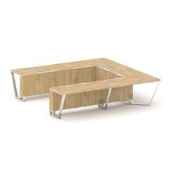 Steel Meet Стол переговорный П-образный MDK-PR.B.SP-11P Тиквуд Светлый/Нержавеющая Сталь/Хром 3200*3