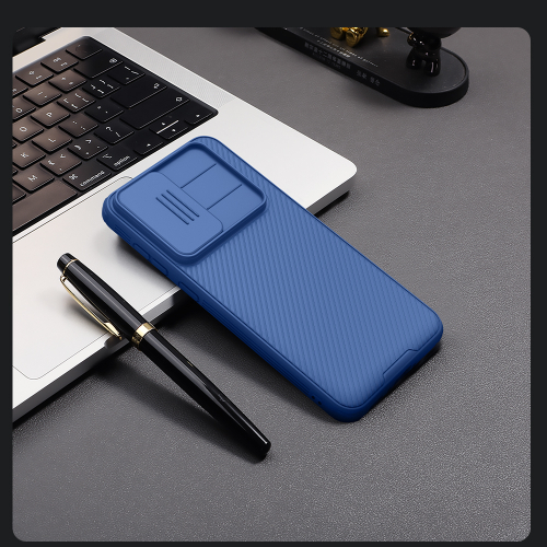 Чехол синего цвета с защитной шторкой для камеры от Nillkin на Samsung Galaxy A56 5G, серия CamShield Pro Case