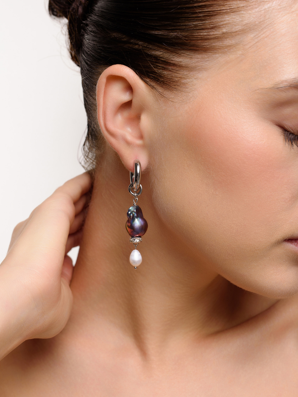 Серьги "Petrol & Pearl Cross" Silver