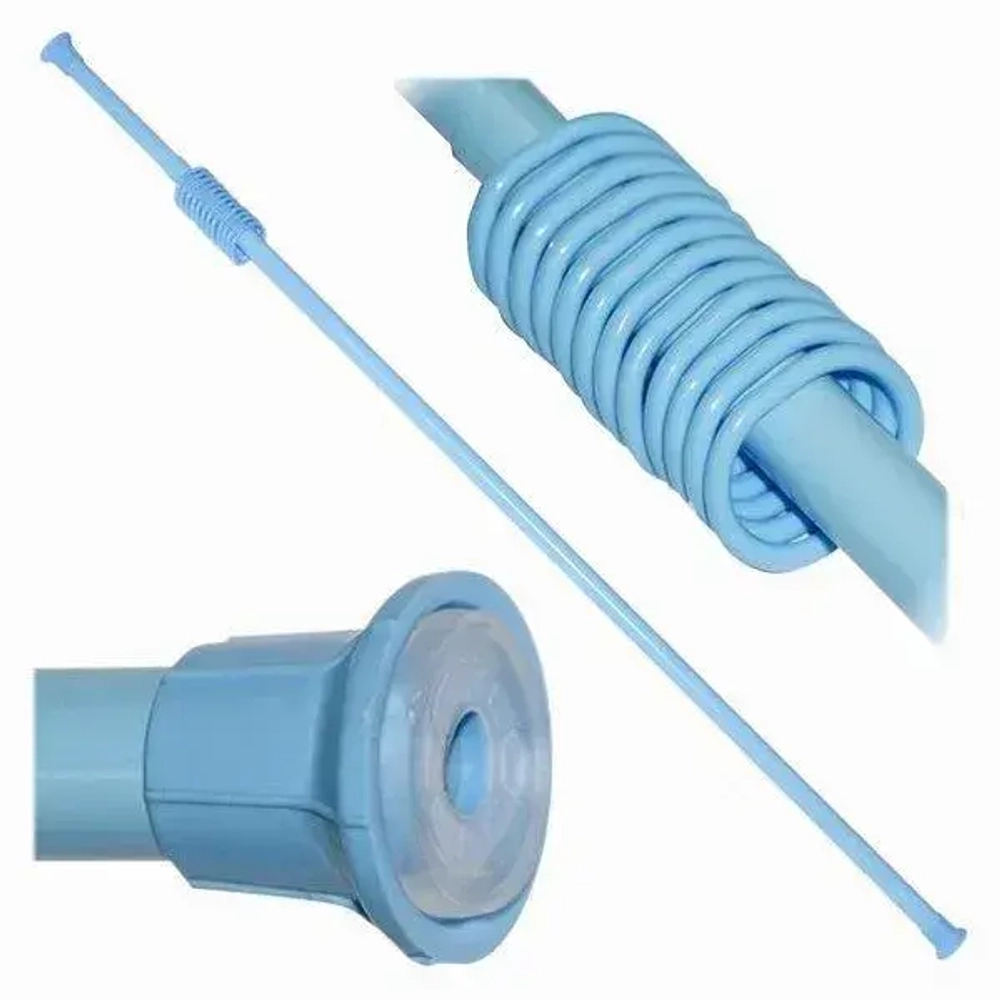 Карниз для ванной комнаты металлический раздвижной 210 см с кольцами (голубой)