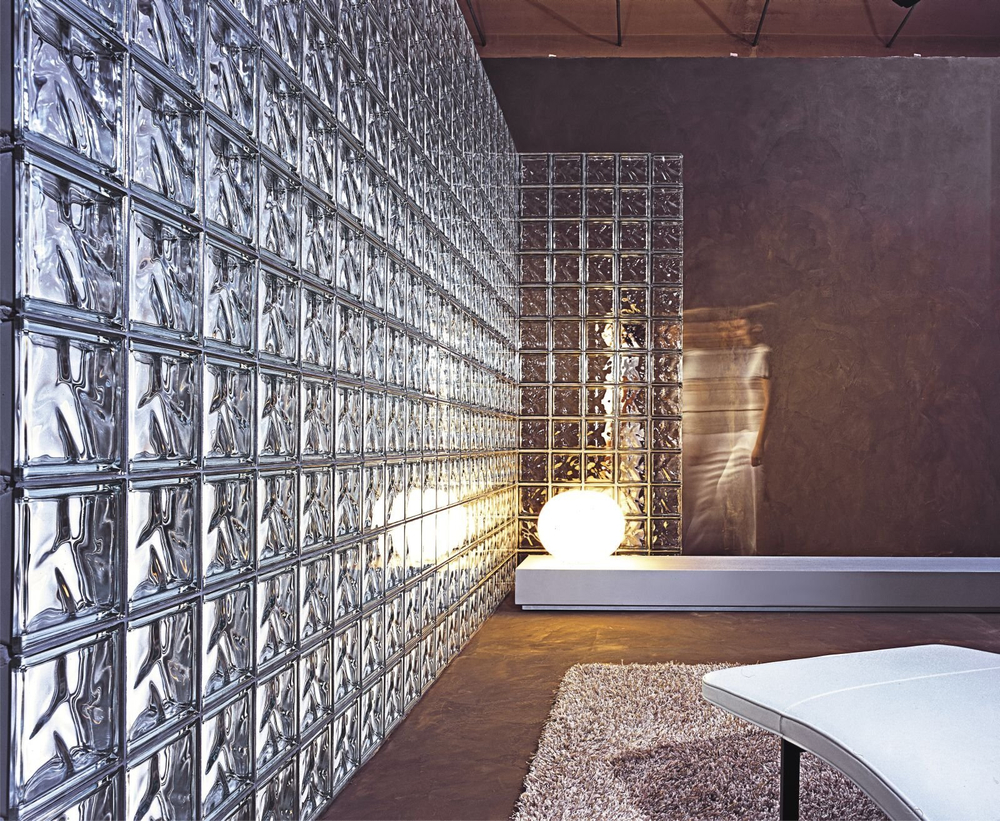 Стеклоблок половинка бесцветный волна металлизированый Neutro  Vetroarredo R 09 T  19x9x8