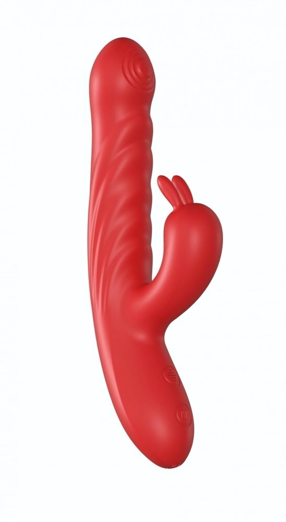 Красный силиконовый вибратор-кролик с фрикциями - 22 см. (Цвет: красный)