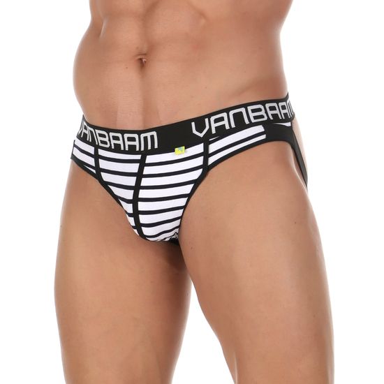 Мужские трусы джоки белые в темно-синюю полоску Van Baam VB50738