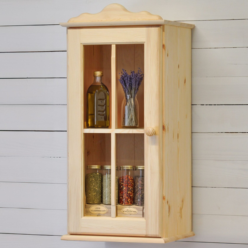 Шкаф навесной Бритта 1 дверь с карнизом из массива сосны для кухни и ванной, без отделки