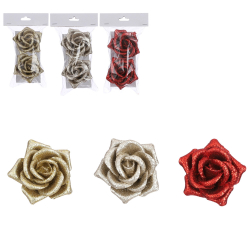 Розы на клипсе 2шт 6х8см House of Seasons золото/красный/шампань 3 вида