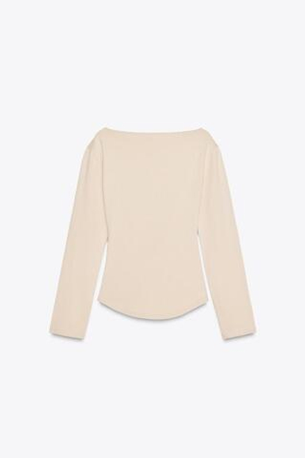 ZARA ТОП СО СБОРКАМИ СБОКУ, КАМЕННЫЙ