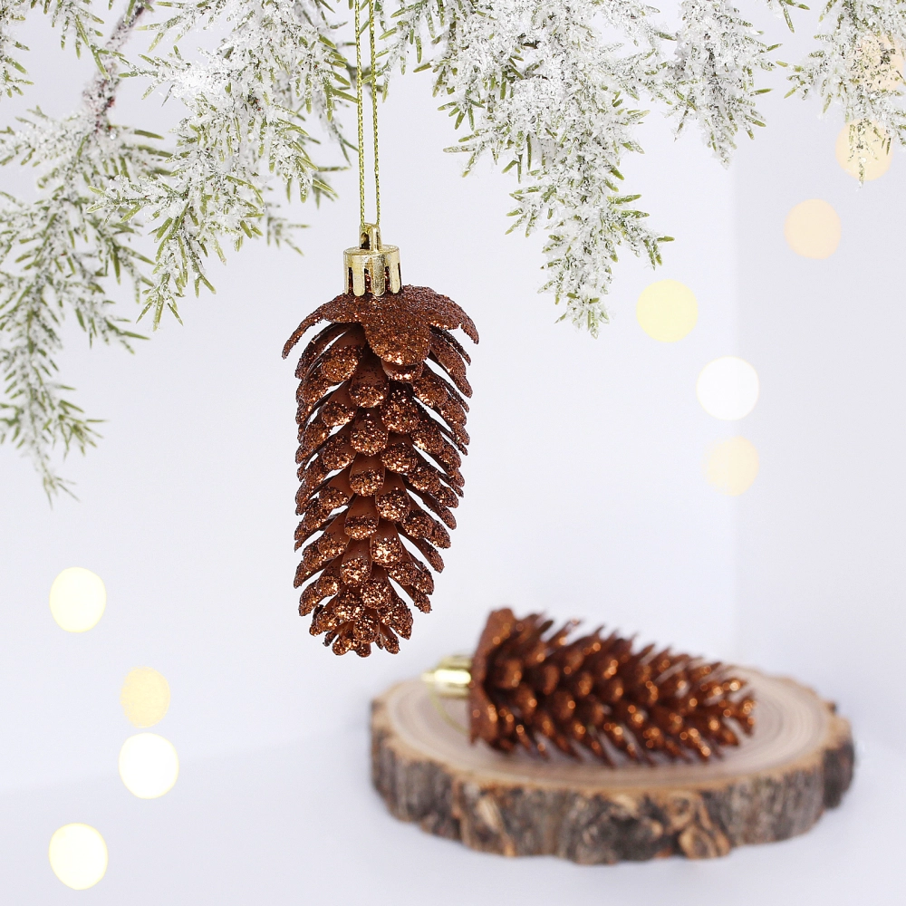 Ёлочные игрушки «Таинственное очарование» Шишки блестящие 9 см (набор 2 шт), шоколад