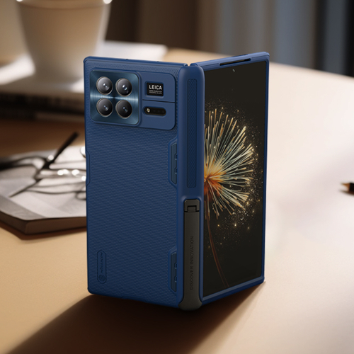 Чехол синего цвета на Xiaomi Mix Fold 3 от Nillkin, серия Super Frosted Shield Fold-Bracket Version, версия с подставкой