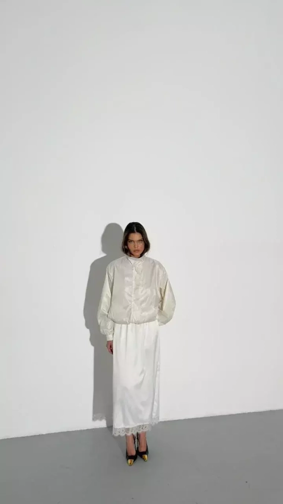 Юбка макси с кружевом, Белая