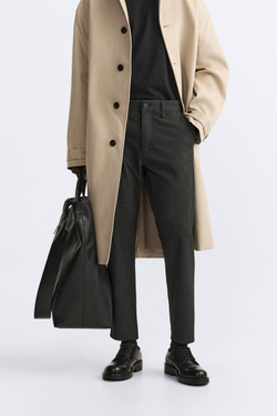 ZARA БРЮКИ КОМФОРТНОЙ ПОСАДКИ ИЗ РЕЛЬЕФНОЙ ТКАНИ, АНТРАЦИТОВО-СЕРЫЙ