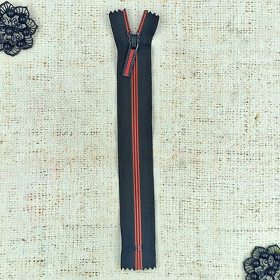 Молния потайная спираль Т7, 19 см, чёрный с красным