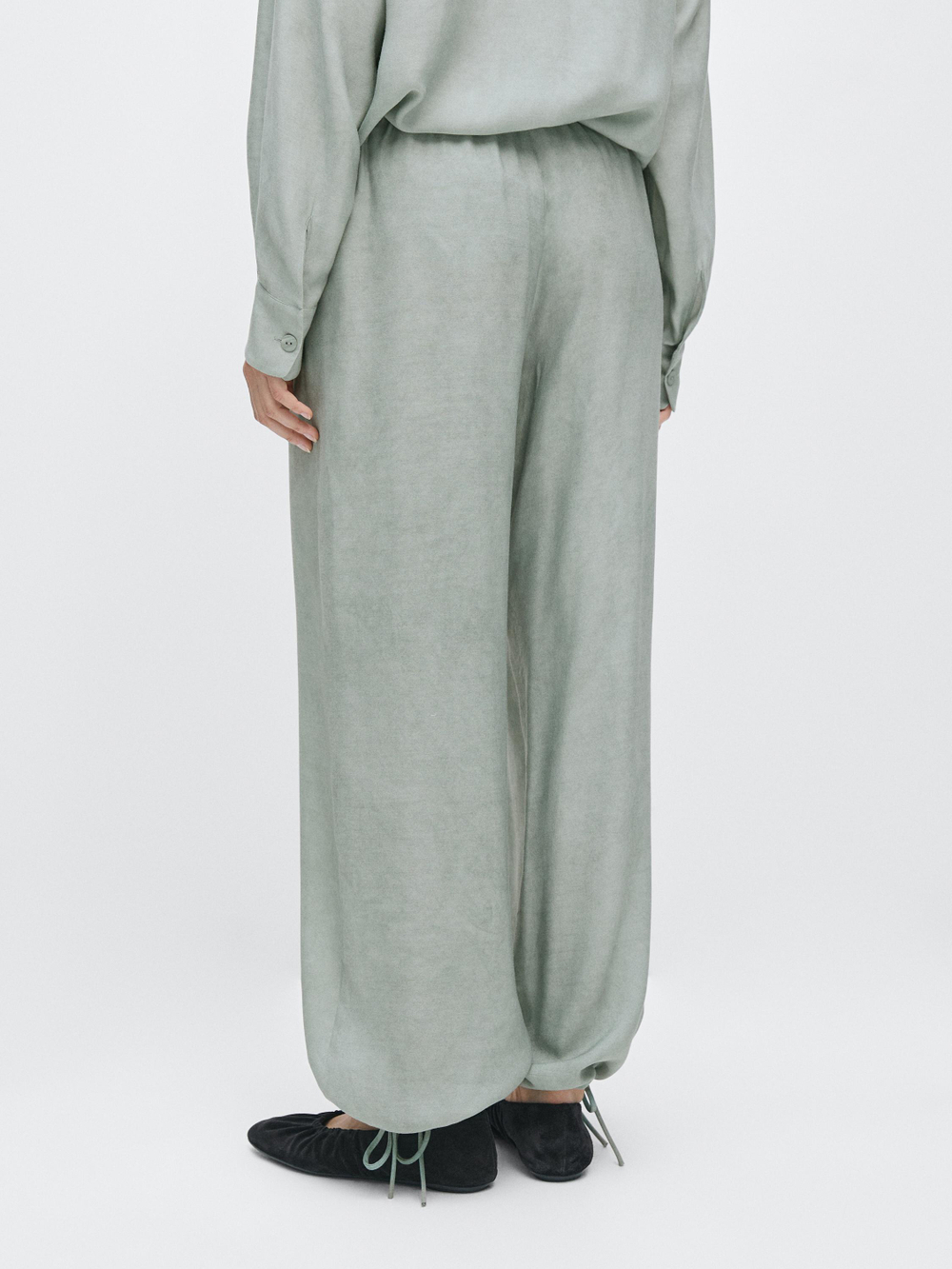 Massimo Dutti Брюки Саруэль с завязками, фисташковый