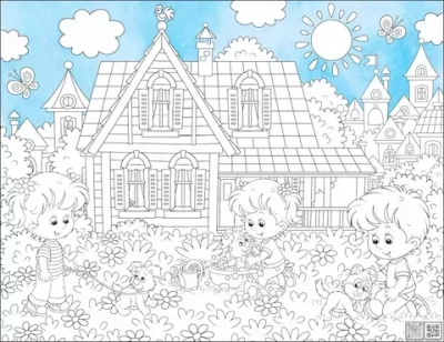 Цифровое панно ID Wall Раскраска в цвете "Дети с питомцами"