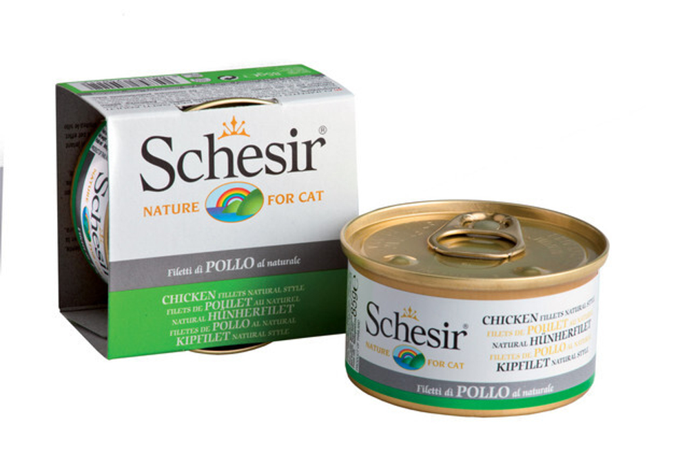 "Schesir" консервы для кошек ЦЫПЛЁНОК В СОБСТВЕННОМ СОКУ 85гр x 1 шт.