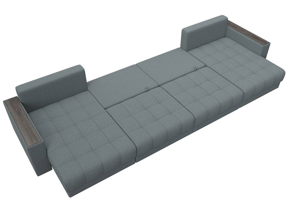 Диван П-образный с декором Лига-049 НПБ Лонг, Амур 07 РОГОЖКА серый