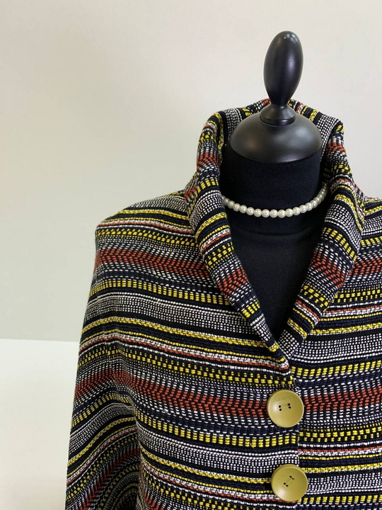 Костюмная принт полоска, белый/серый, отрез ткани 1,5м