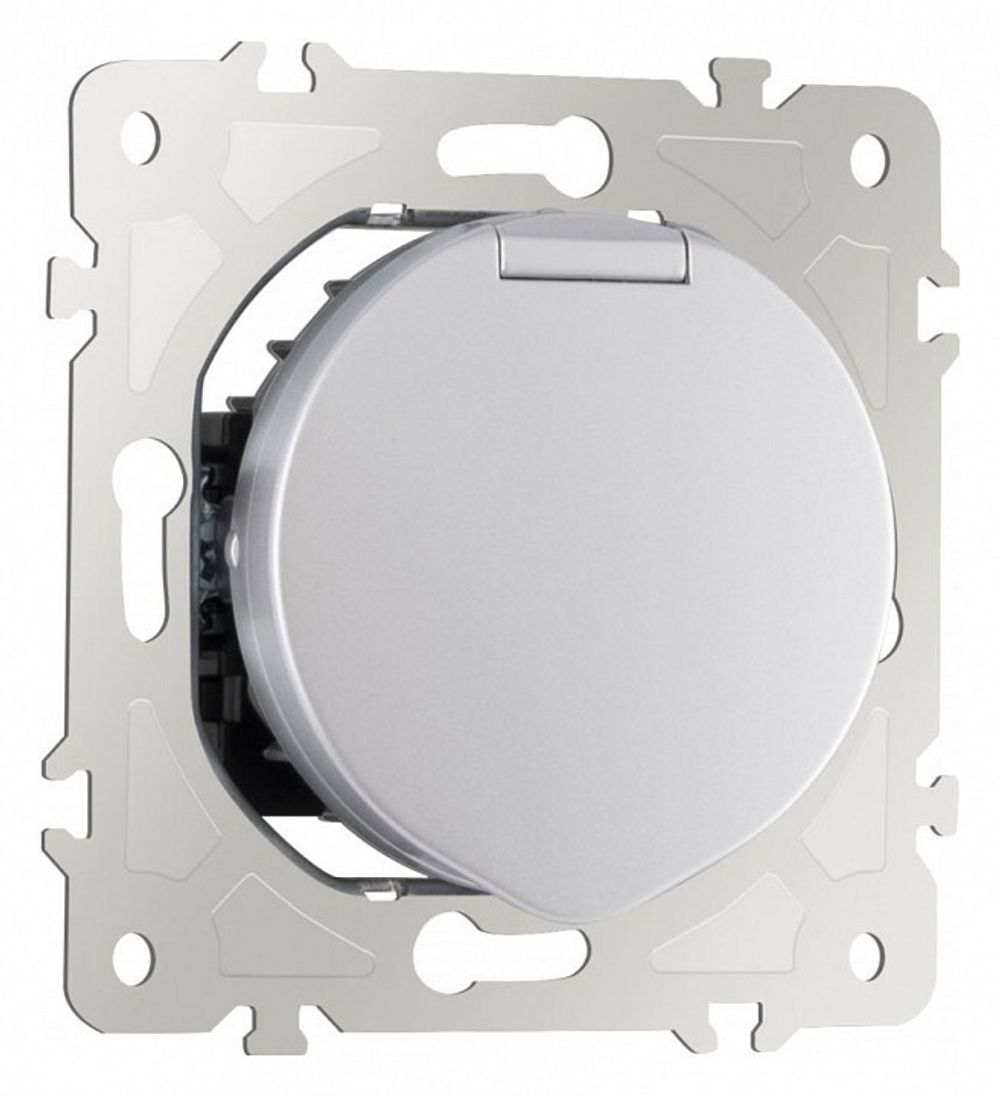 Розетка влагозащищенная с заземлением и со шторкой с крышкой Arte Milano am-202 202.41-1.silver