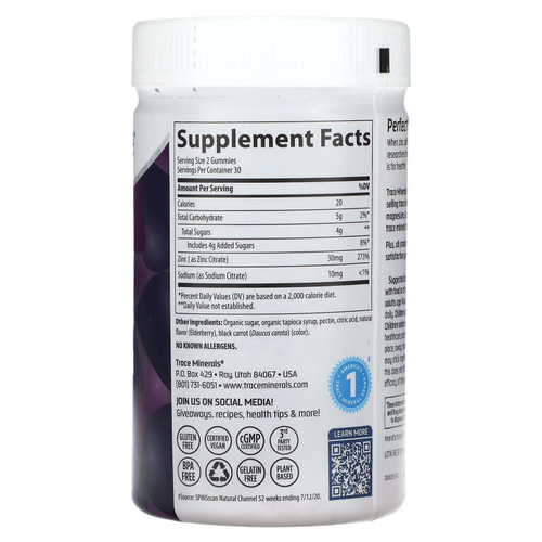 Trace, жевательные таблетки с цинком, со вкусом бузины, 60 жевательных таблеток (15 мг в 1 жевательной таблетке)