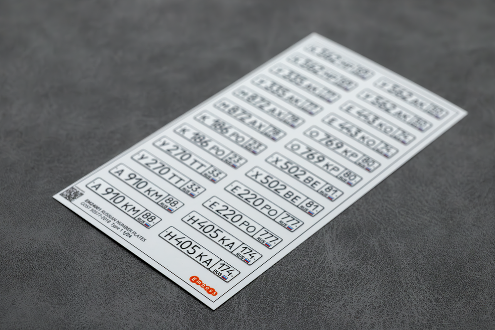 Modern Russian vehicle registration plates 1/24 Type 1 (3D decal)