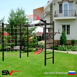 Уличная шведская стенка Sv Sport рукоход с комплектом турник прямой У5574К (Брусья/Со спинкой/Щит баскет/Сетка)