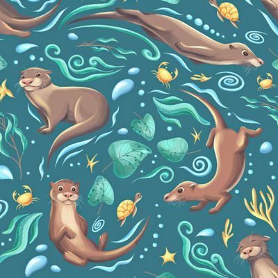 Выдры на сине-зеленом