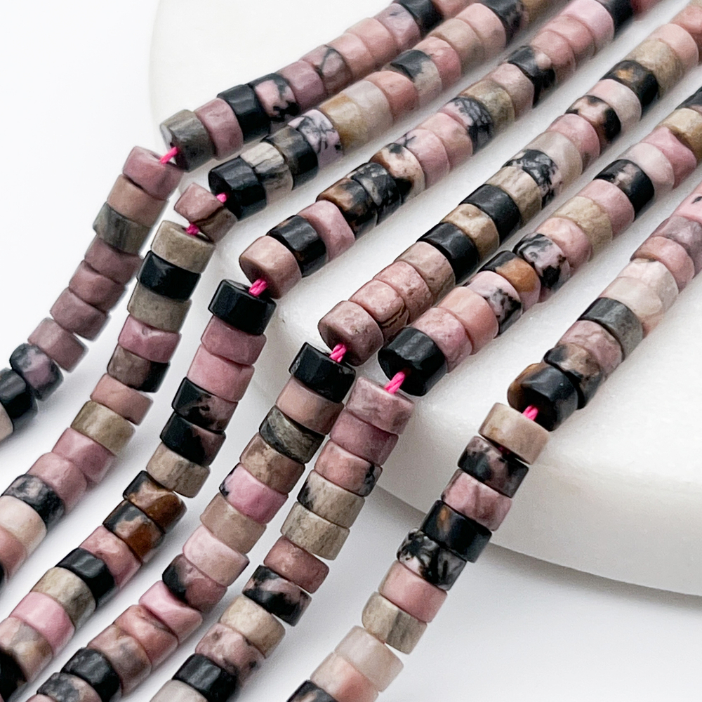 Родонит бусины, рондель, размер около 2,2*4,3 мм, цена за отрезок 19 см (1/2 нити)